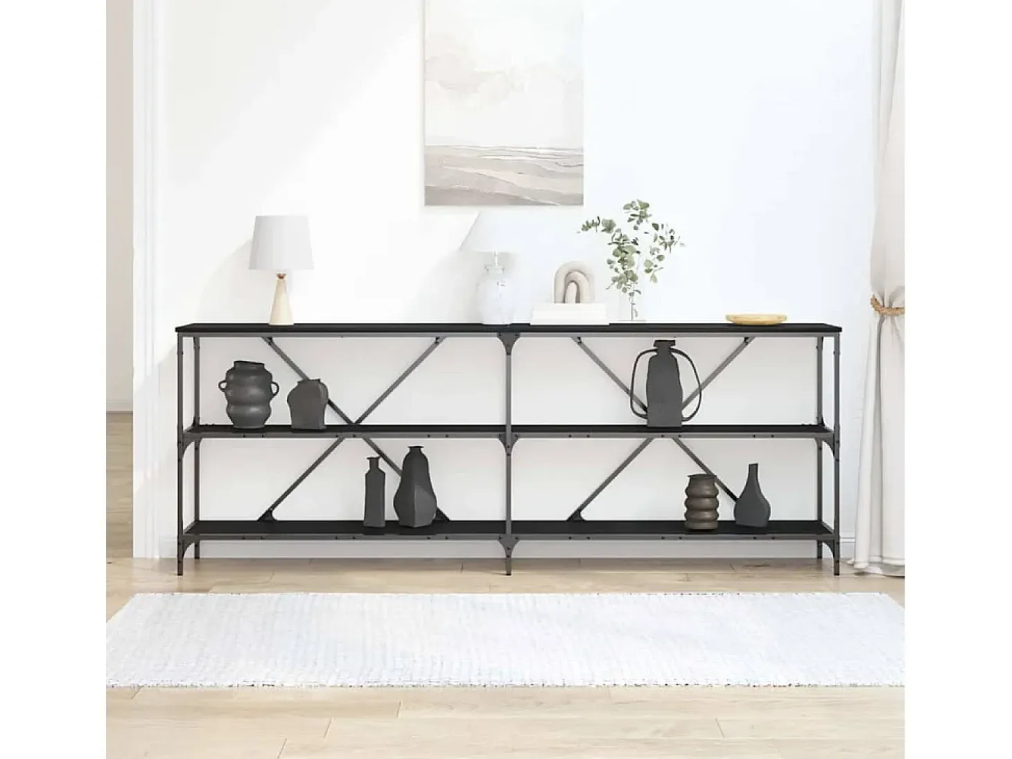 Mesa Consola con estante Otro Roble negro 180 x 30 x 75 cm