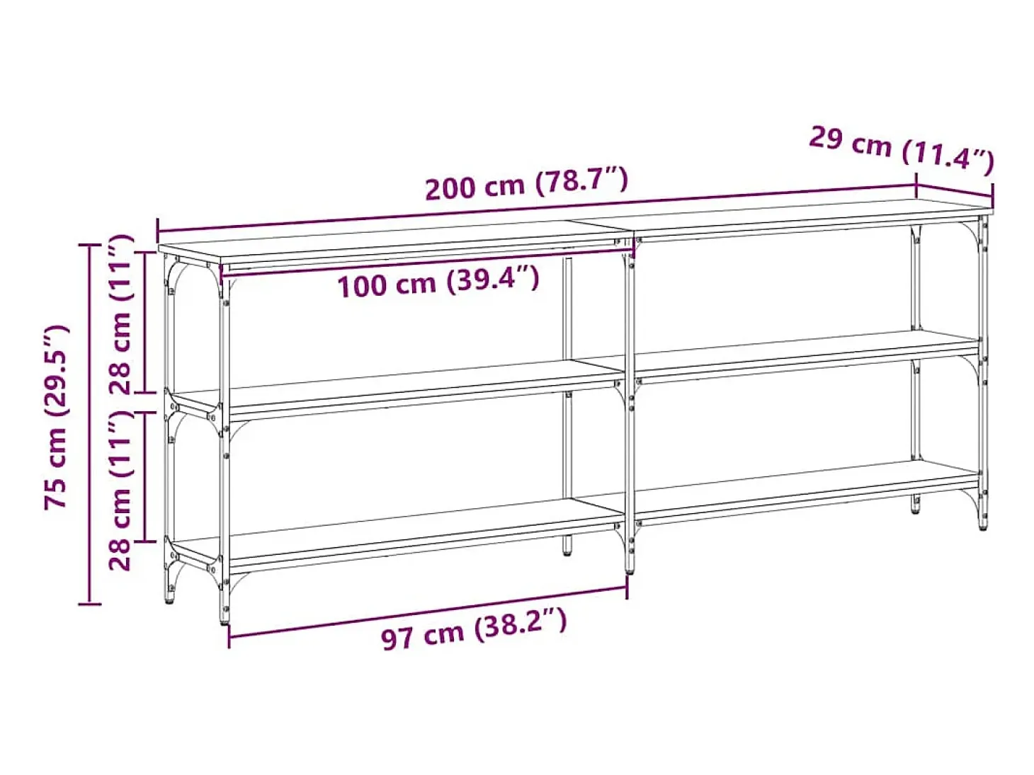 Mesa Consola con estante Madera Vieja 200 x 29 x 75 cm