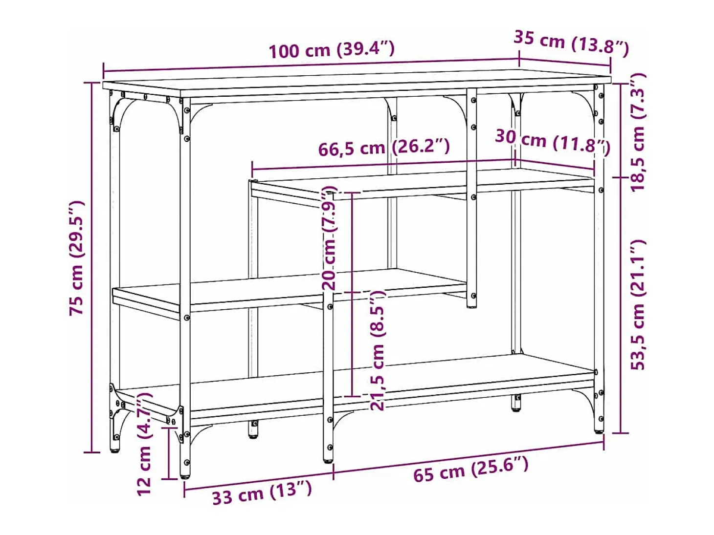 Mesa Consola con estante Roble artisan 100 x 35 x 75 cm
