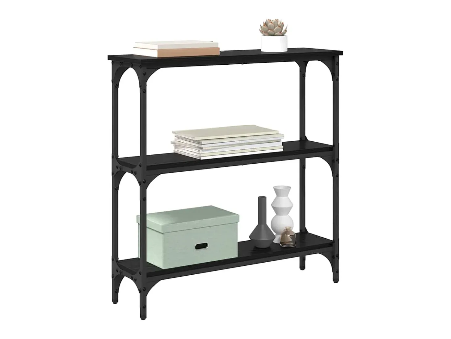 Mesa Consola con estante Roble negro 75 x 22.5 x 75 cm