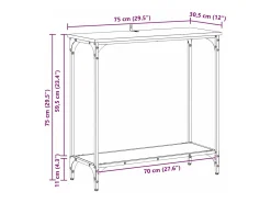Mesa Consola con estante Roble artisan 75 x 30.5 x 75 cm