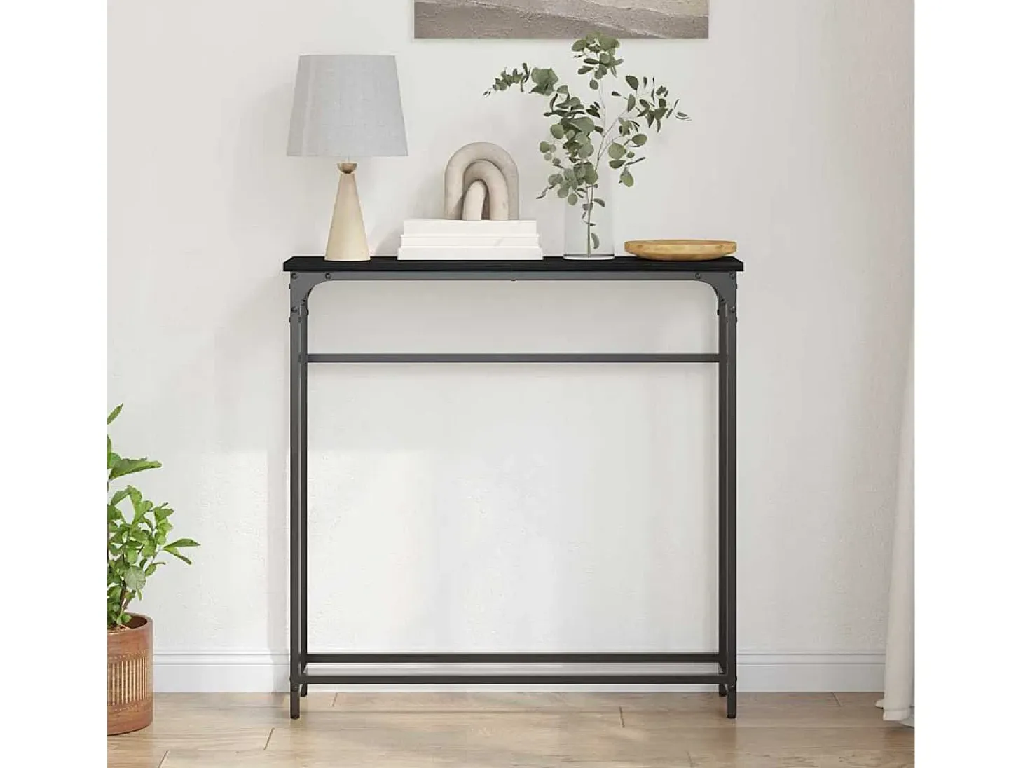 Mesa Consola con estante Roble negro 75 x 19.5 x 75 cm