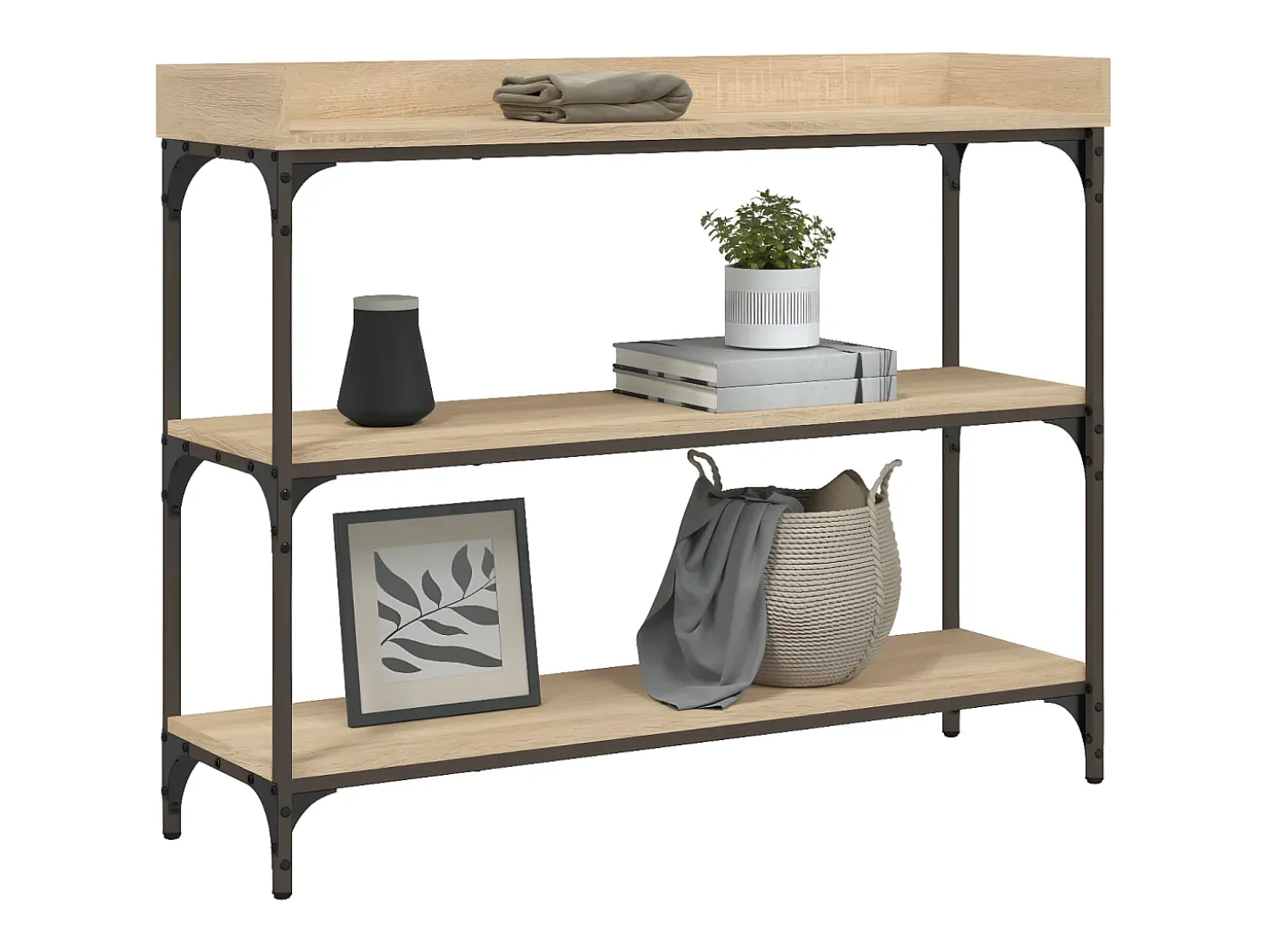 Mesa consola con estantes roble Sonoma 100x30x80 cm ES246012