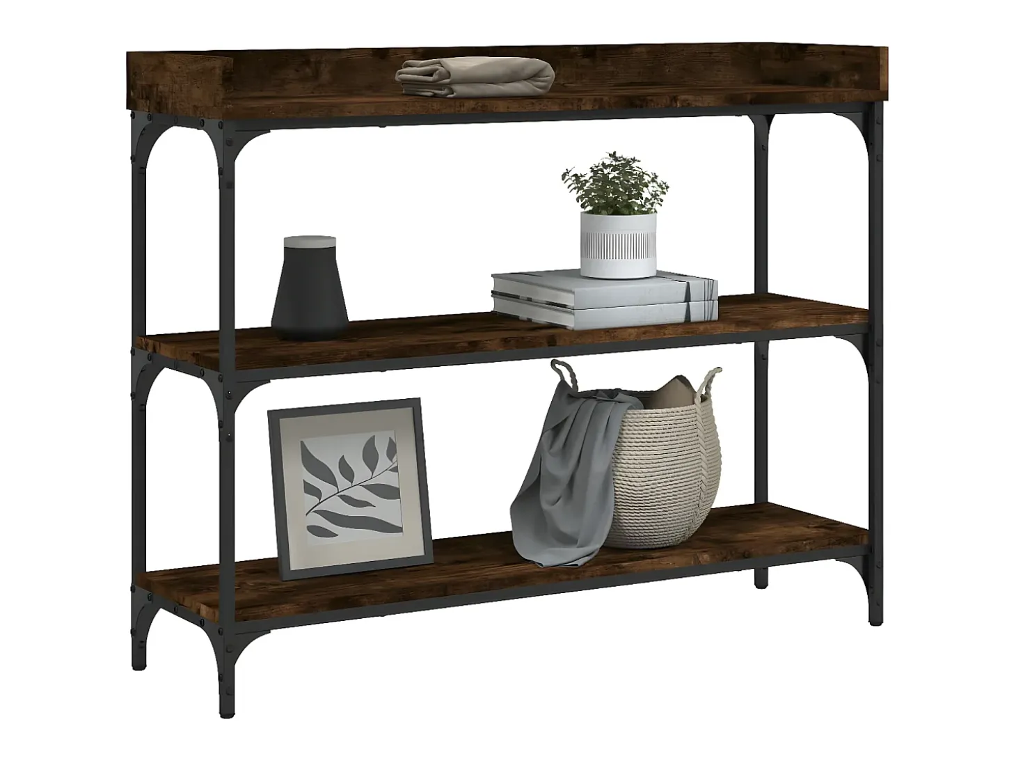 Mesa consola con estantes roble ahumado 100x30x80 cm ES364864