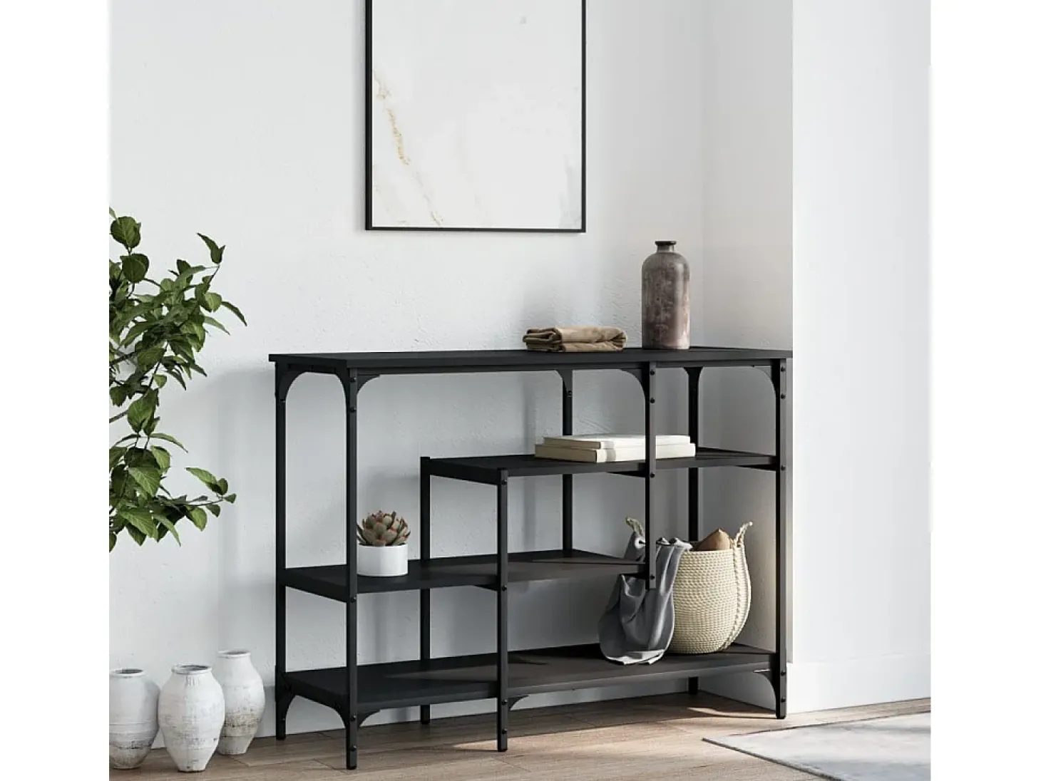 Mesa consola con estantes negro 100x35x75 cm