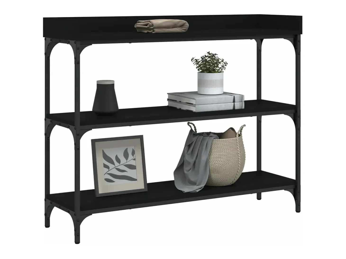 Mesa consola con estantes negro 100x30x80 cm