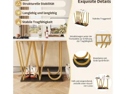 Mesa consola con patas de metal dorado - Tapa efecto mármol 120 x 29,5 x 80 cm