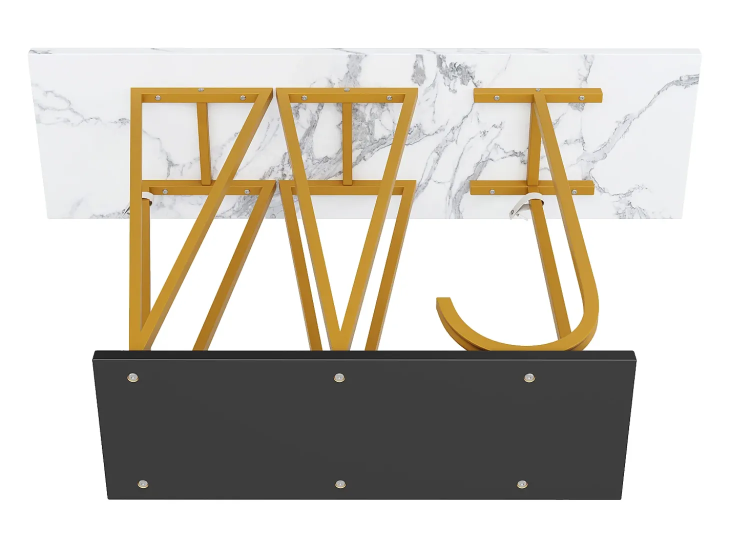 Mesa consola con patas de metal dorado - Tapa efecto mármol 120 x 29,5 x 80 cm