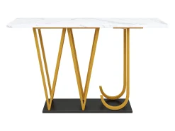 Mesa consola con patas de metal dorado - Tapa efecto mármol 120 x 29,5 x 80 cm