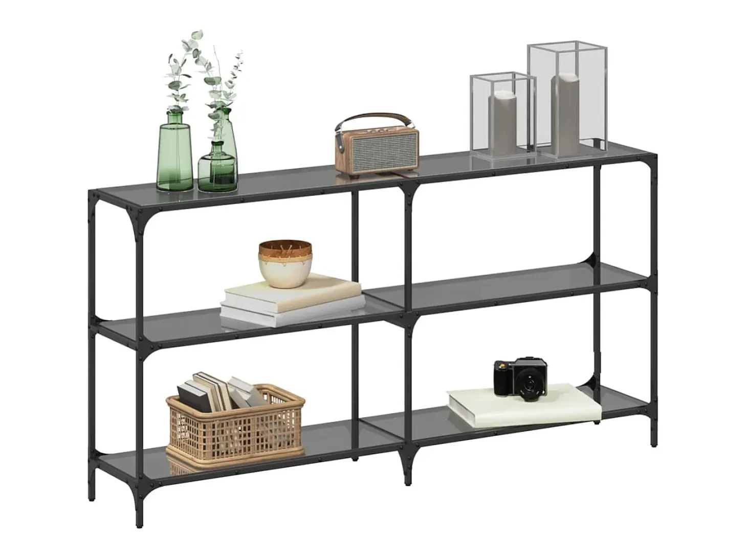 Mesa consola con superficie de vidrio negro acero 158,5x30x81cm