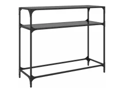 Mesa consola con superficie de vidrio negro acero 98x35x81 cm