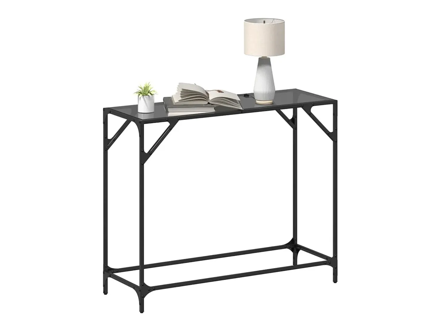 Mesa consola con superficie de vidrio negro acero 98x35x81 cm ES414777