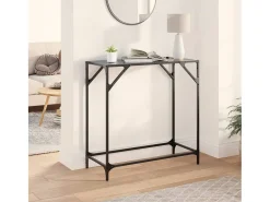 Mesa consola con superficie de vidrio negro acero 80x35x81 cm ES734347