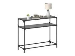 Mesa consola con superficie de vidrio negro acero 98x35x81 cm