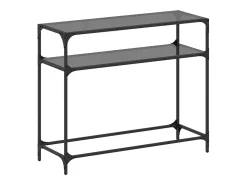 Mesa consola con superficie de vidrio negro acero 98x35x81 cm