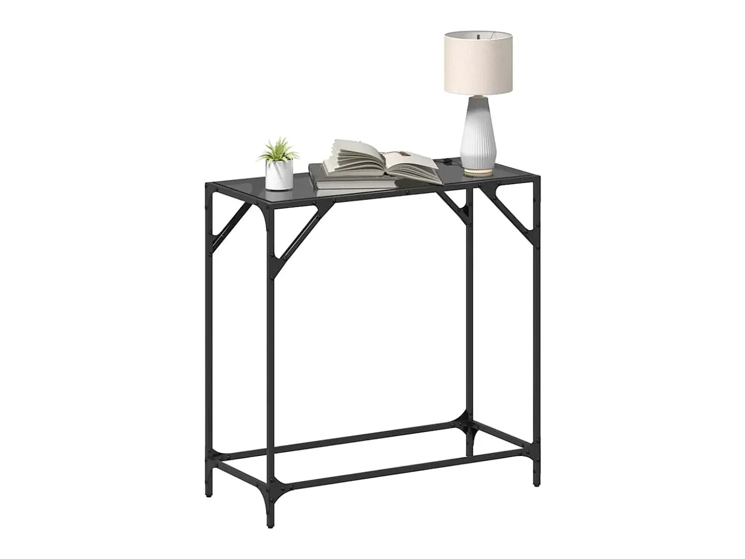 Mesa consola con superficie de vidrio negro acero 80x35x81 cm