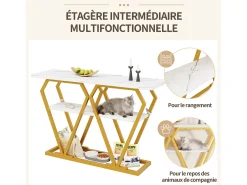 Mesa consola con tablero efecto mármol - Patas de metal dorado - Blanco