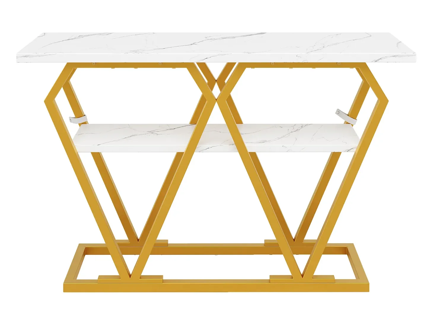 Mesa consola con tablero efecto mármol - Patas de metal dorado - Blanco