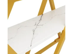 Mesa consola con tablero efecto mármol - Patas de metal dorado - Blanco