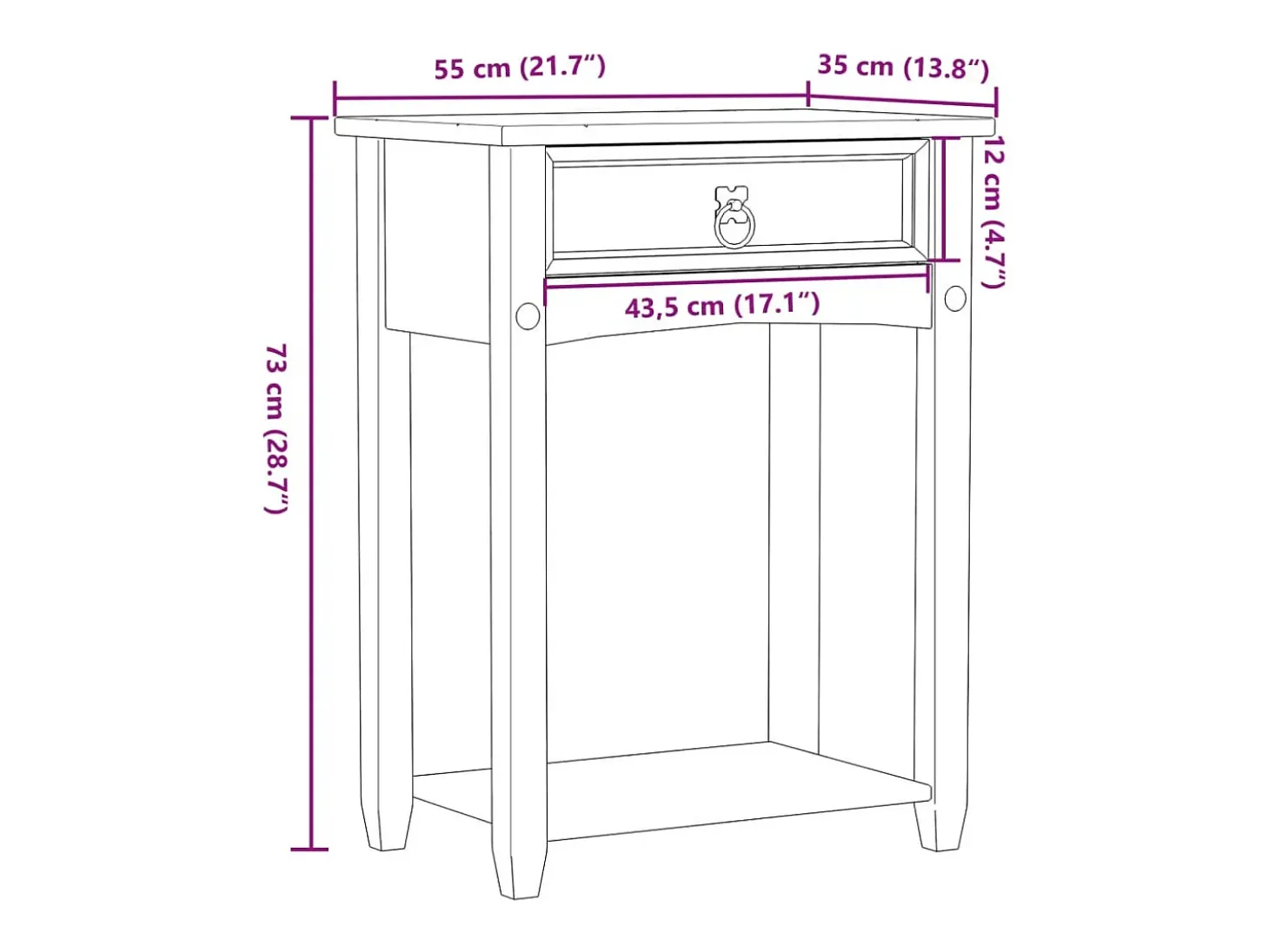 Mesa consola Corona madera maciza de pino 55x35x73 cm
