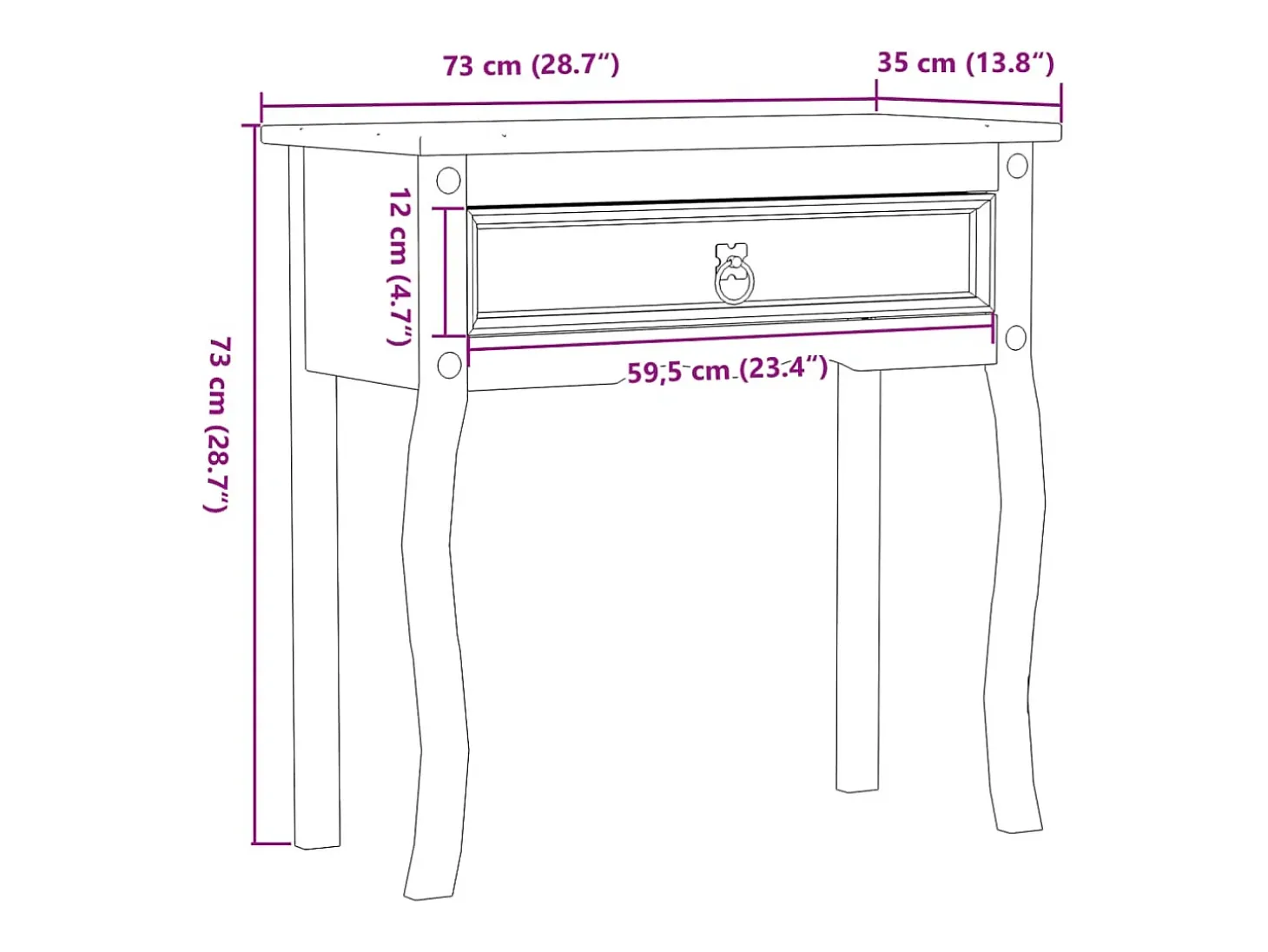 Mesa consola Corona madera maciza de pino 73x35x73 cm