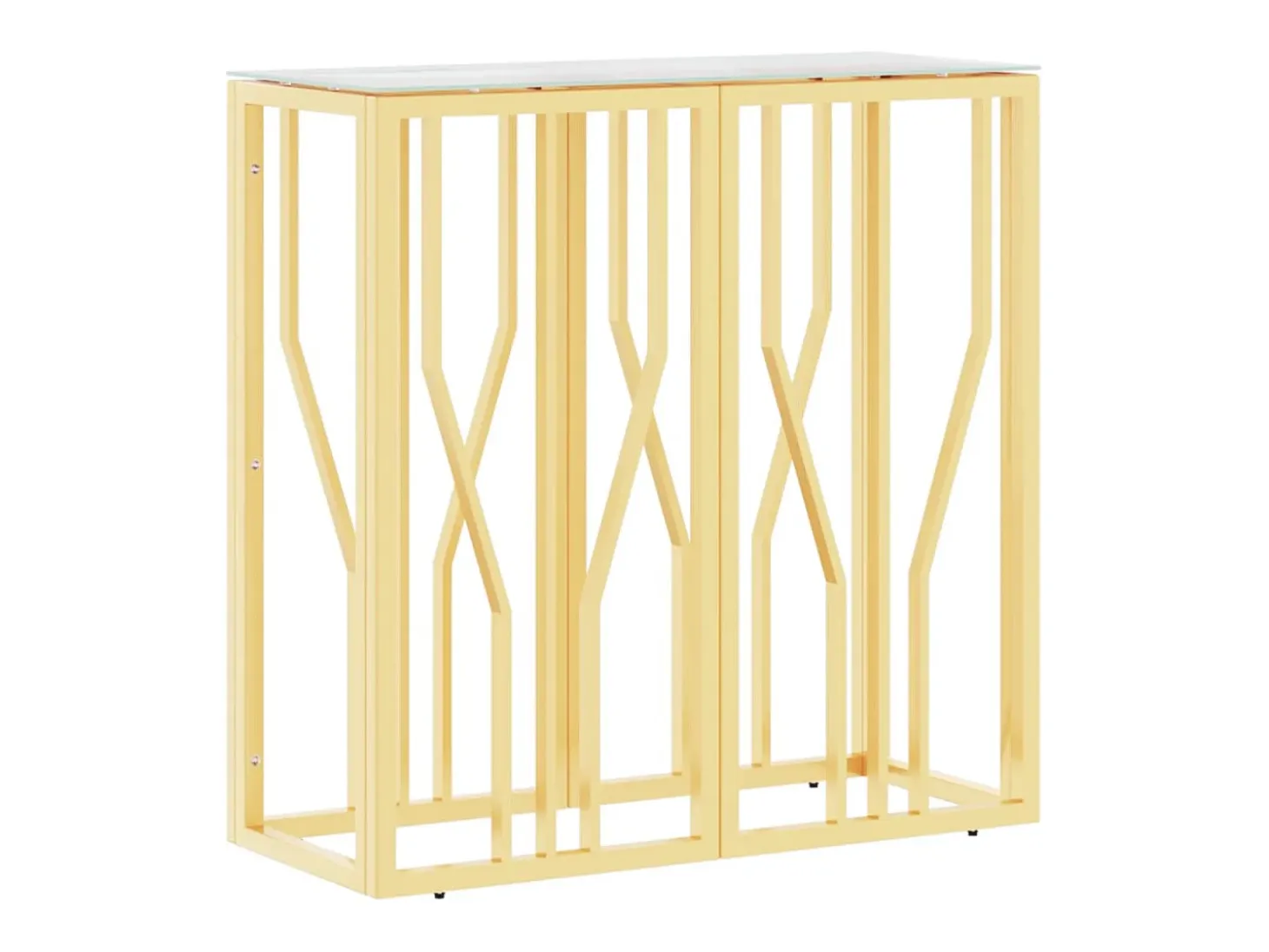 Mesa consola de acero inoxidable y vidrio dorada 70x30x70 cm