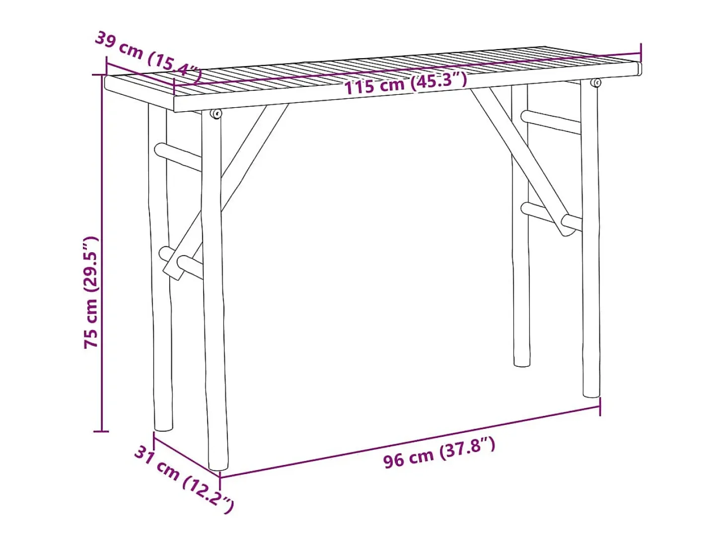 Mesa consola de bambú 115x39x75 cm