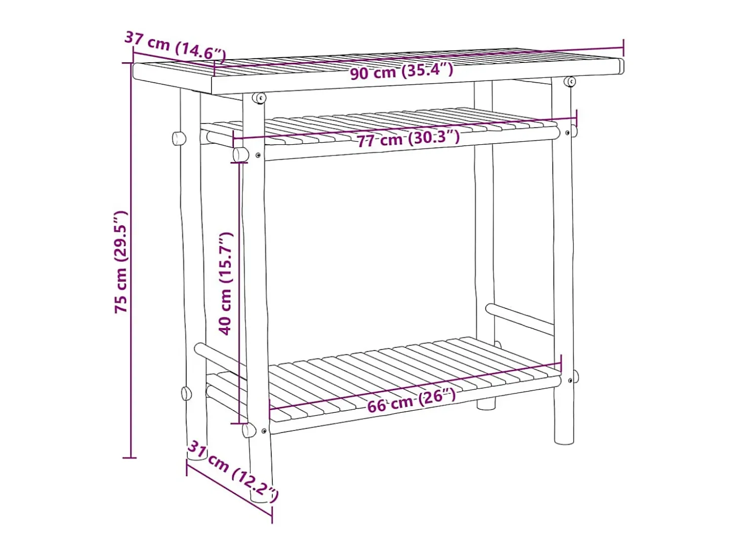 Mesa consola de bambú 90x37x75 cm