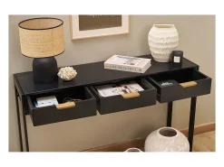 Mesa consola de diseño con cajones negros y dorados 115 cm AVIDAN