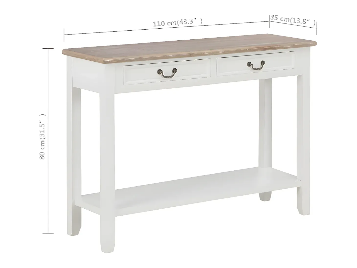 Mesa consola de madera blanco 110x35x80 cm