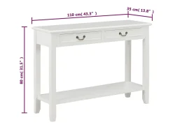 Mesa consola de madera blanco 110x35x80 cm