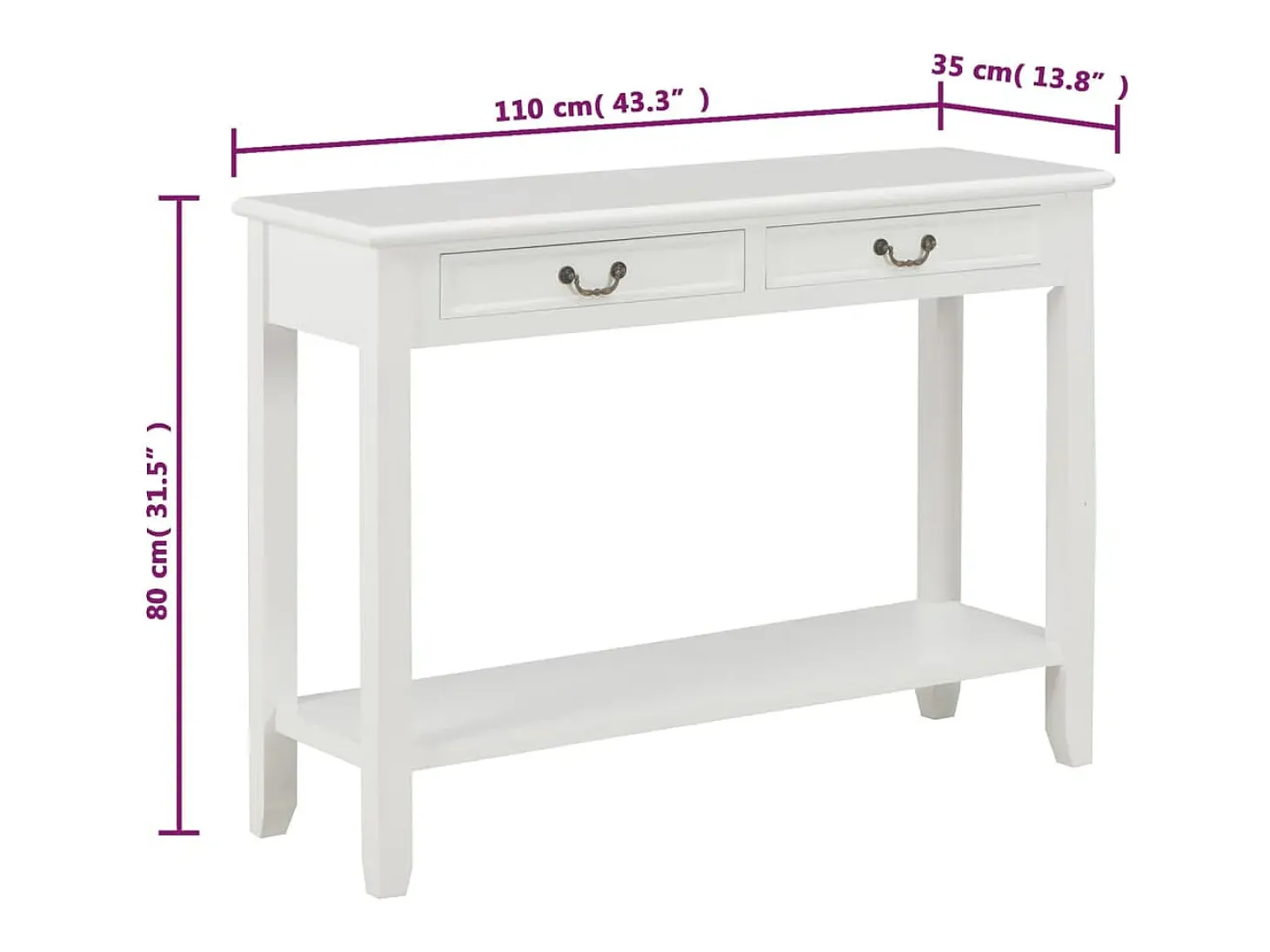 Mesa consola de madera blanco 110x35x80 cm