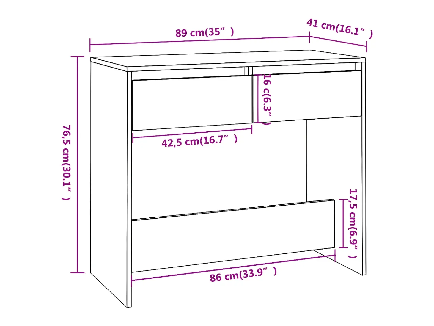 Mesa consola de madera contrachapada negro 89x41x76,5 cm