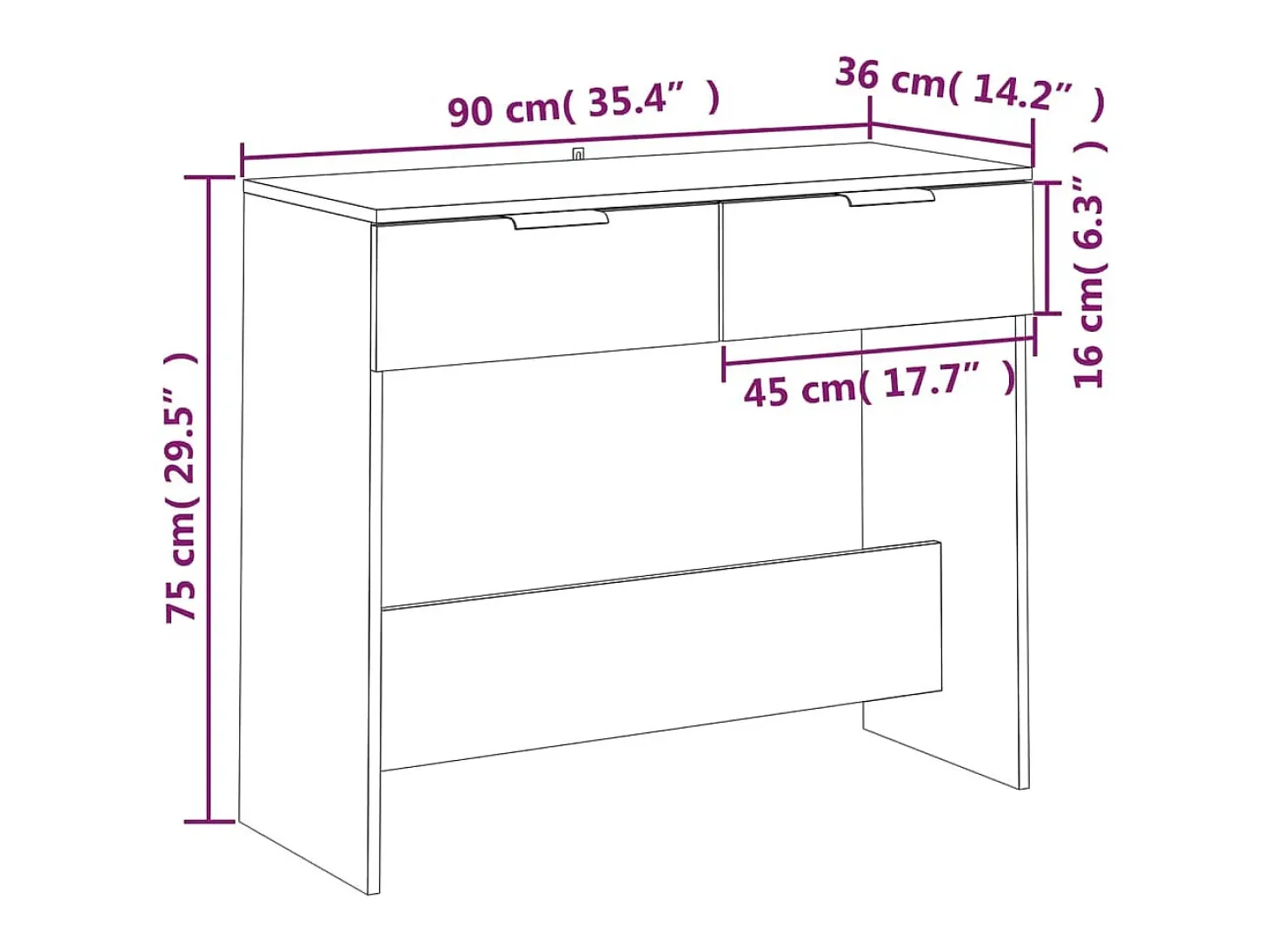 Mesa consola de madera contrachapada gris hormigón 90x36x75 cm