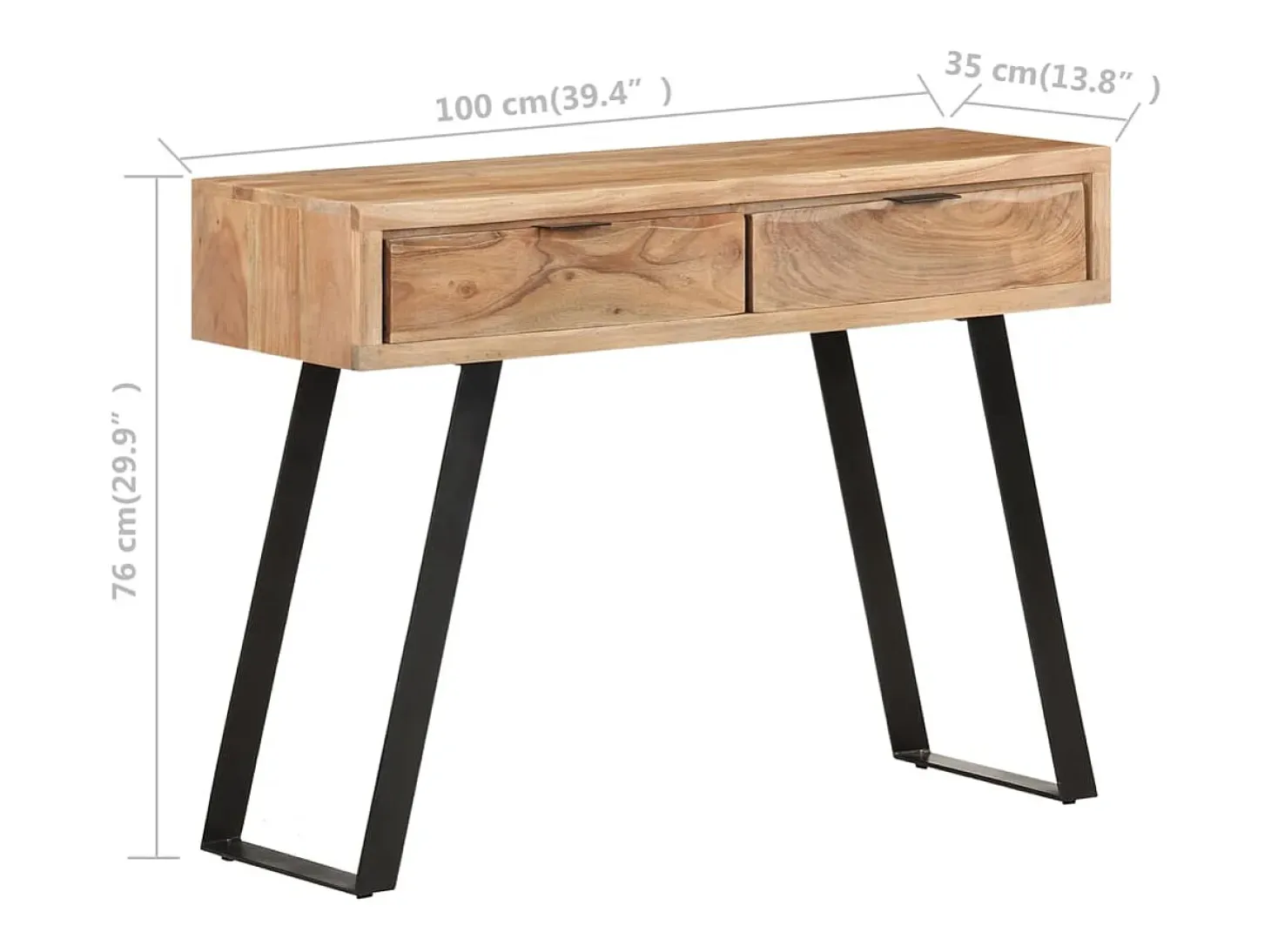 Mesa consola de madera de acacia bordes naturales 100x35x76 cm