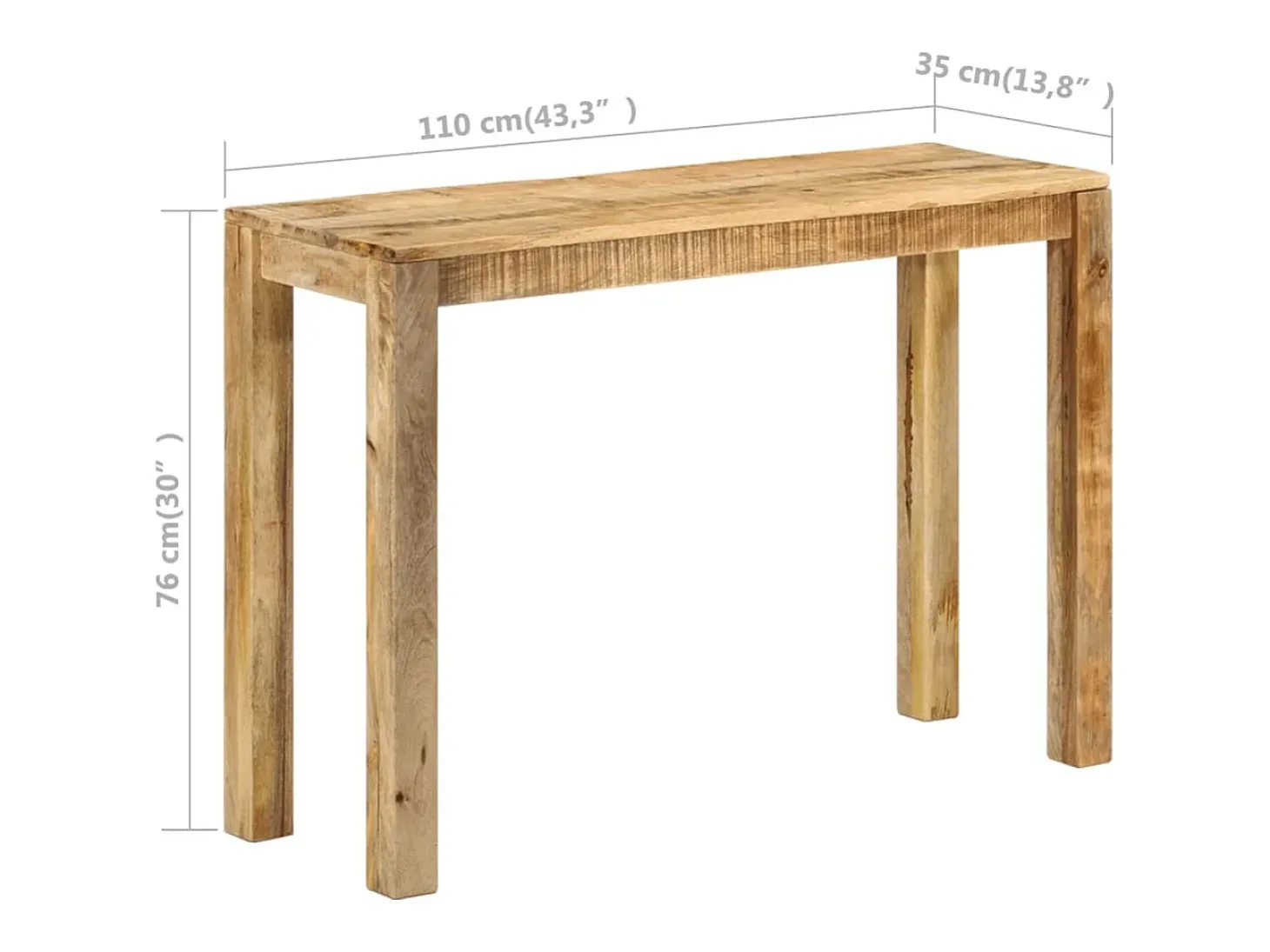 Mesa consola de madera de mango rugosa 110x35x76 cm