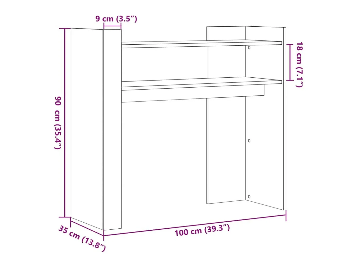 Mesa consola de madera de ingeniería gris hormigón 100x35x90 cm