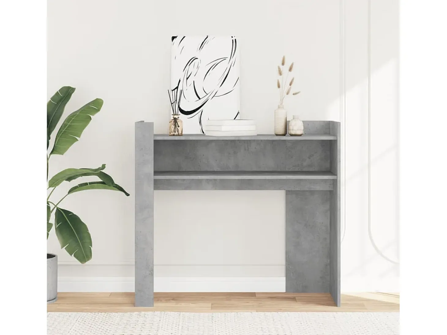 Mesa consola de madera de ingeniería gris hormigón 100x35x90 cm