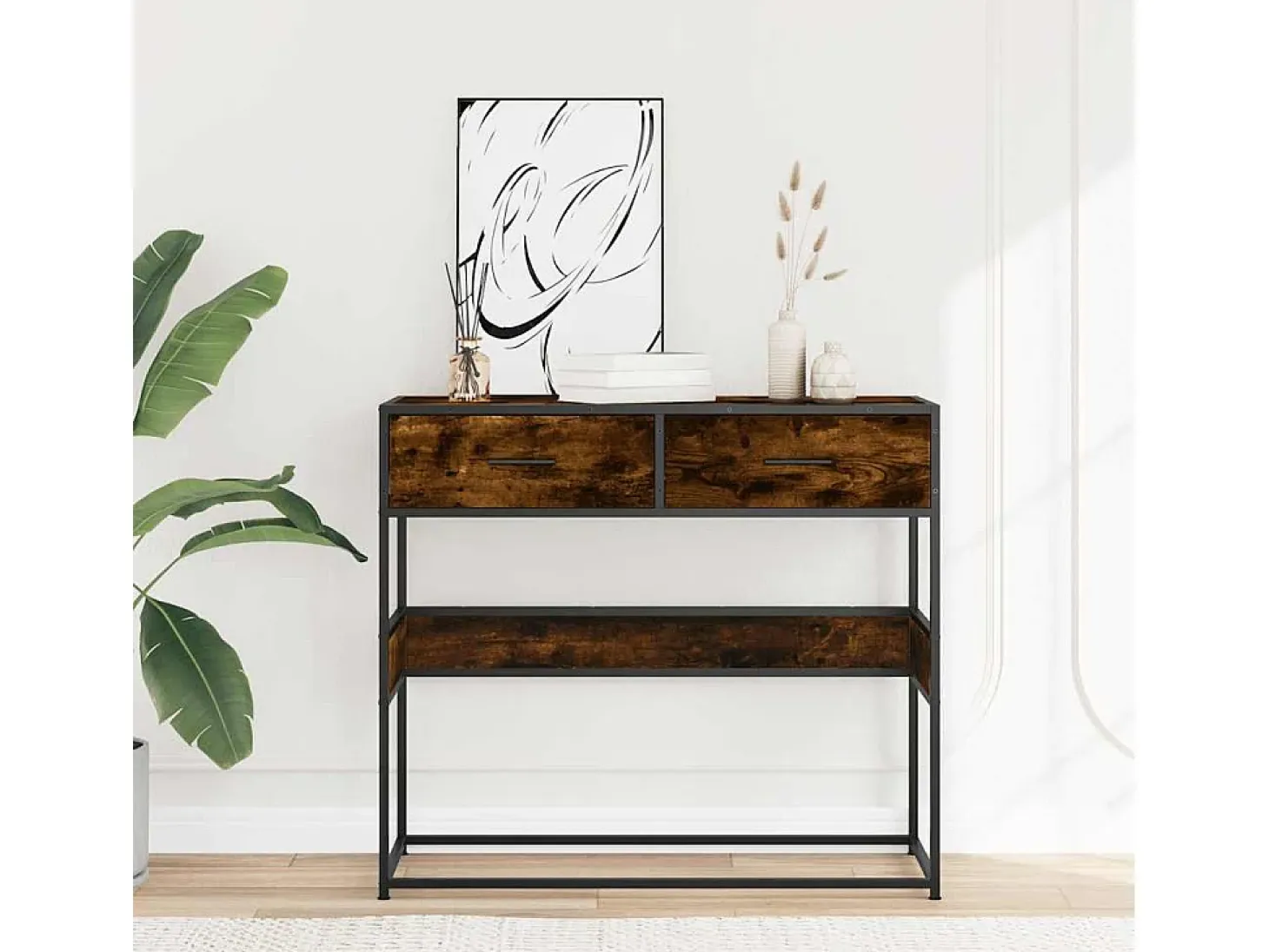 Mesa consola de madera de ingeniería roble ahumado 90x35x80 cm