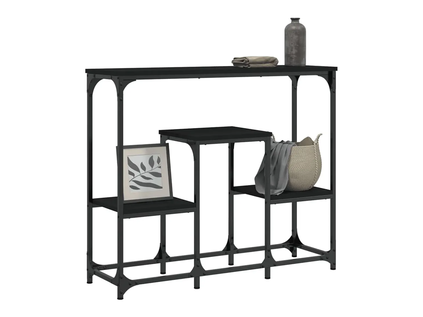 Mesa consola de madera de ingeniería negra 89,5x28x76 cm