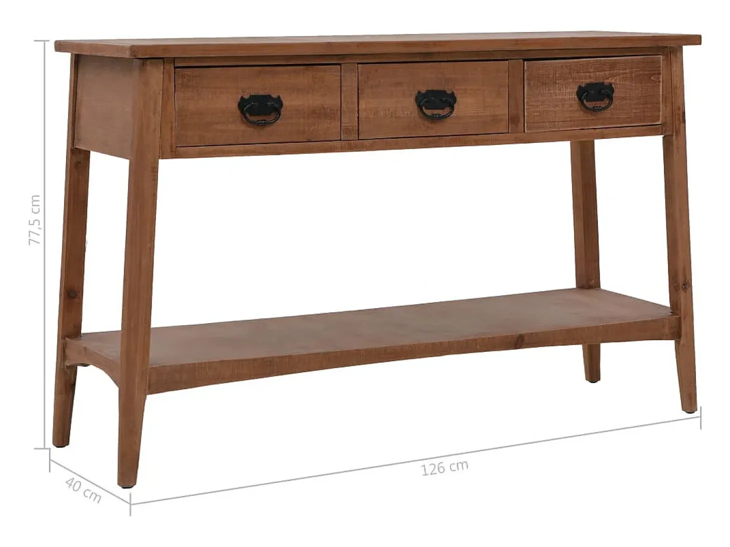 Mesa consola de madera de abeto maciza marrón 126x40x77,5 cm