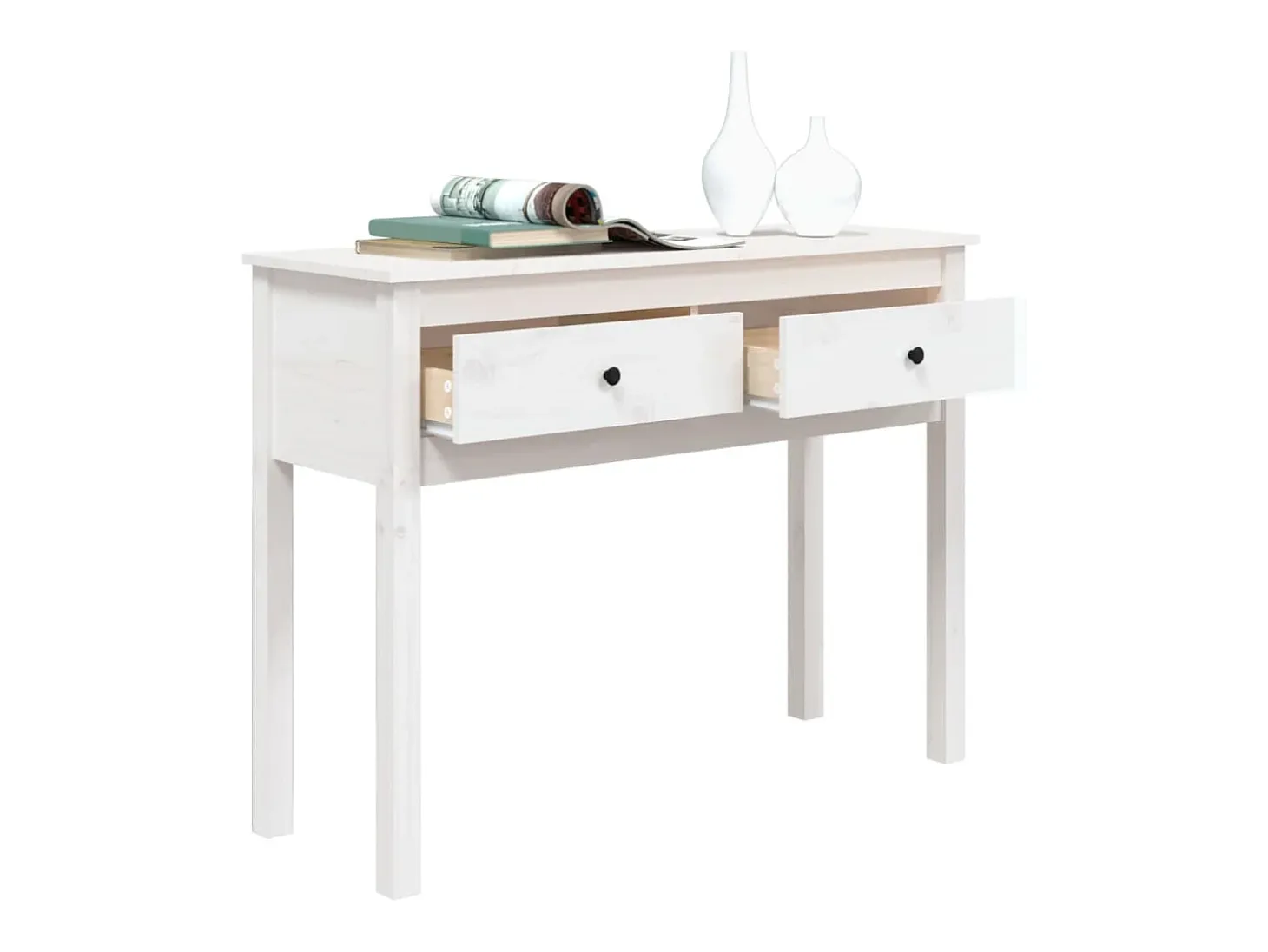Mesa consola de madera maciza de pino blanco 100x35x75 cm ES526968