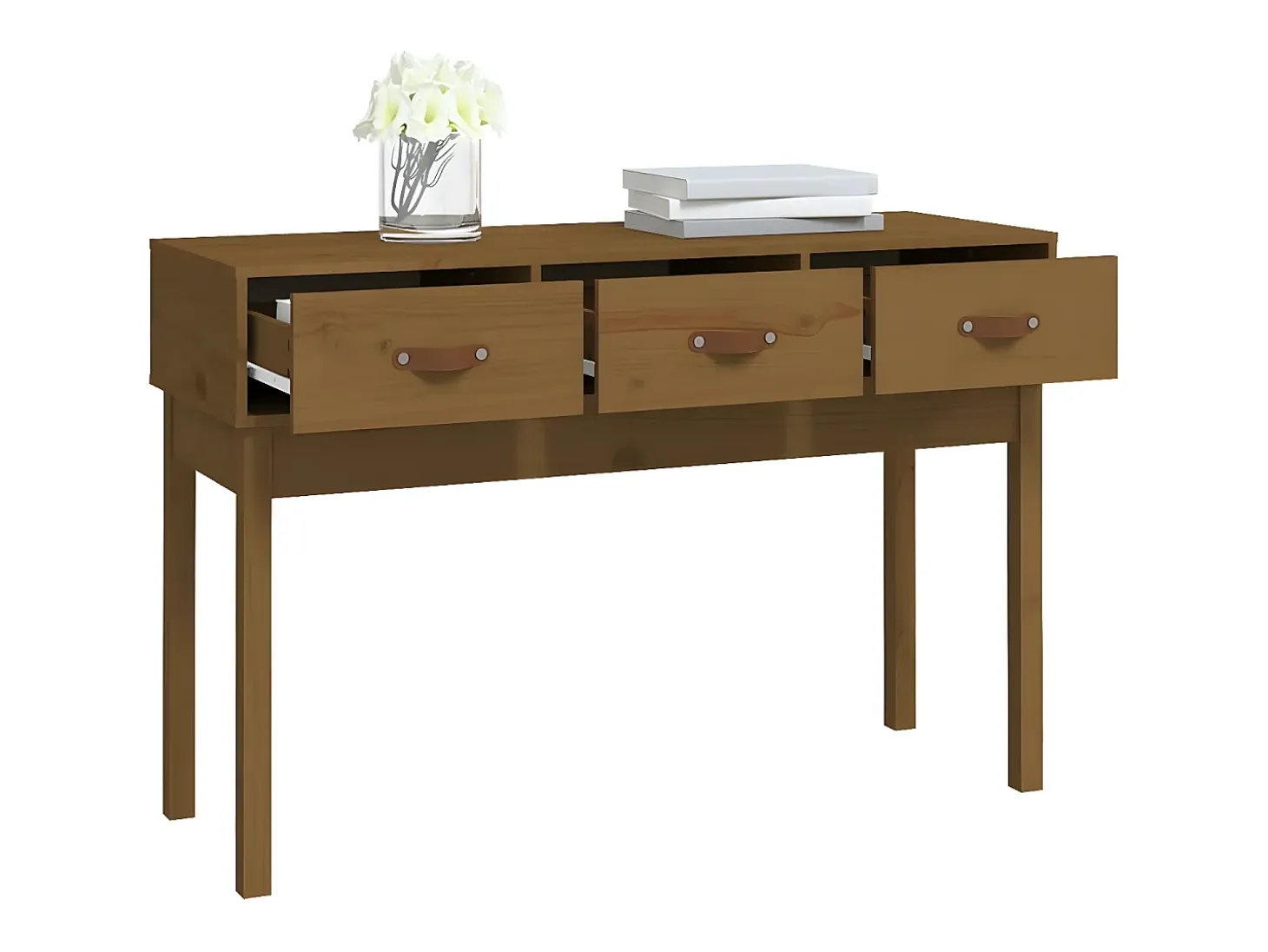 Mesa consola de madera maciza de pino marrón miel 114x40x75 cm