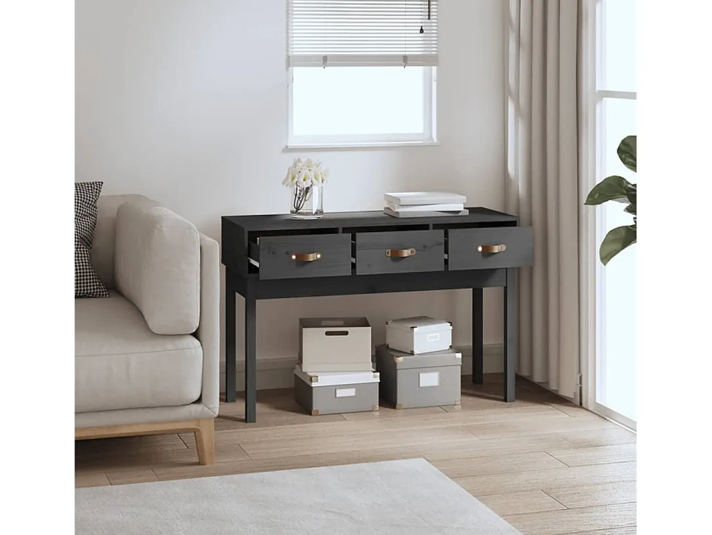 Mesa consola de madera maciza de pino gris 114x40x75 cm