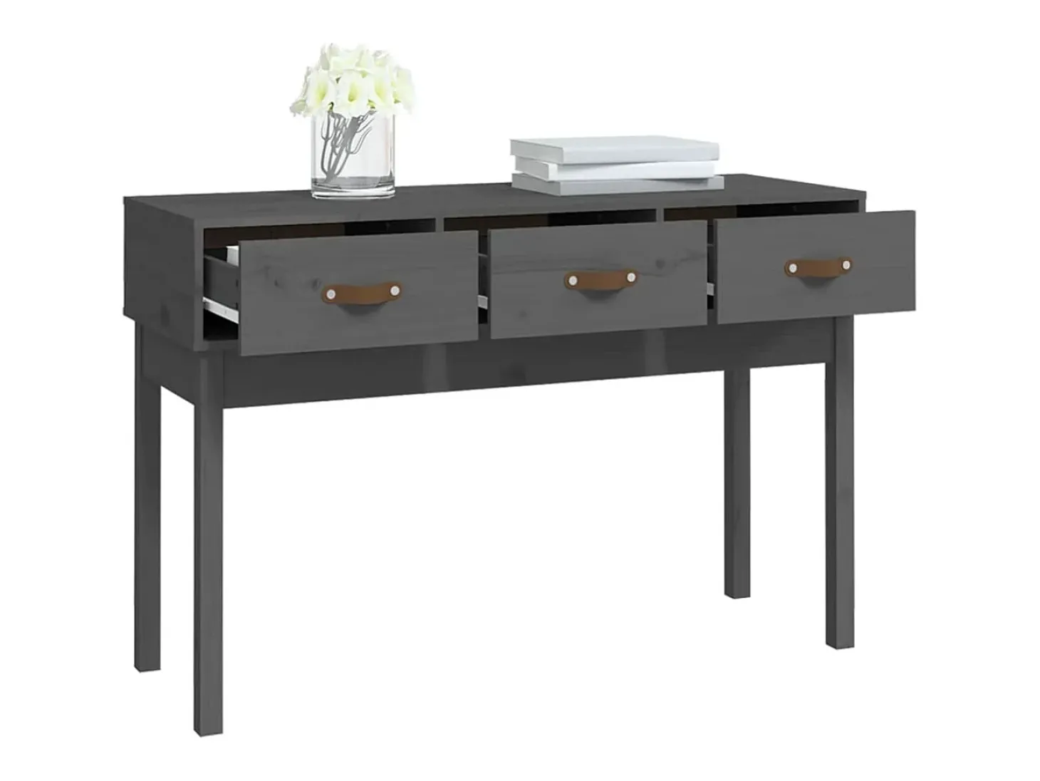 Mesa consola de madera maciza de pino gris 114x40x75 cm