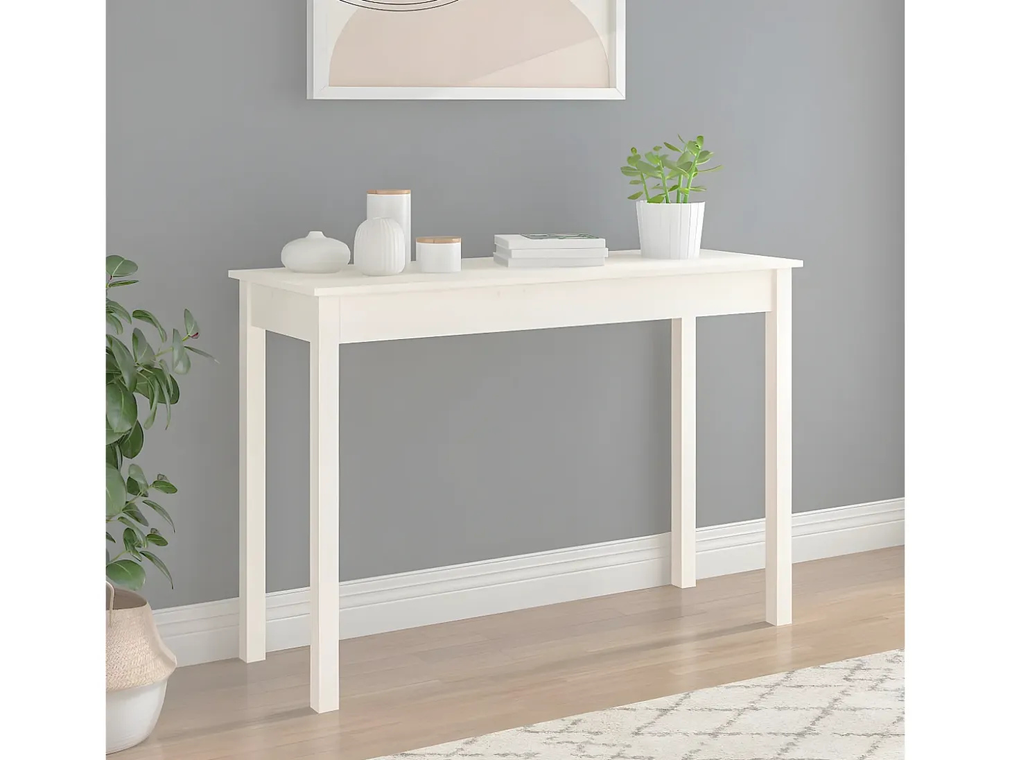 Mesa consola de madera maciza de pino blanco 110x40x75 cm ES558749