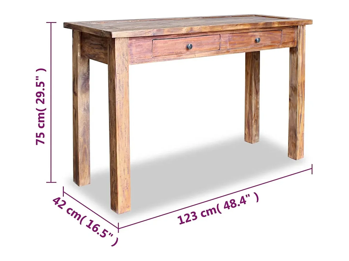 Mesa consola de madera maciza de caoba 123x42x75 cm
