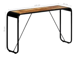 Mesa consola de madera maciza de mango sin tratar 140x35x76 cm