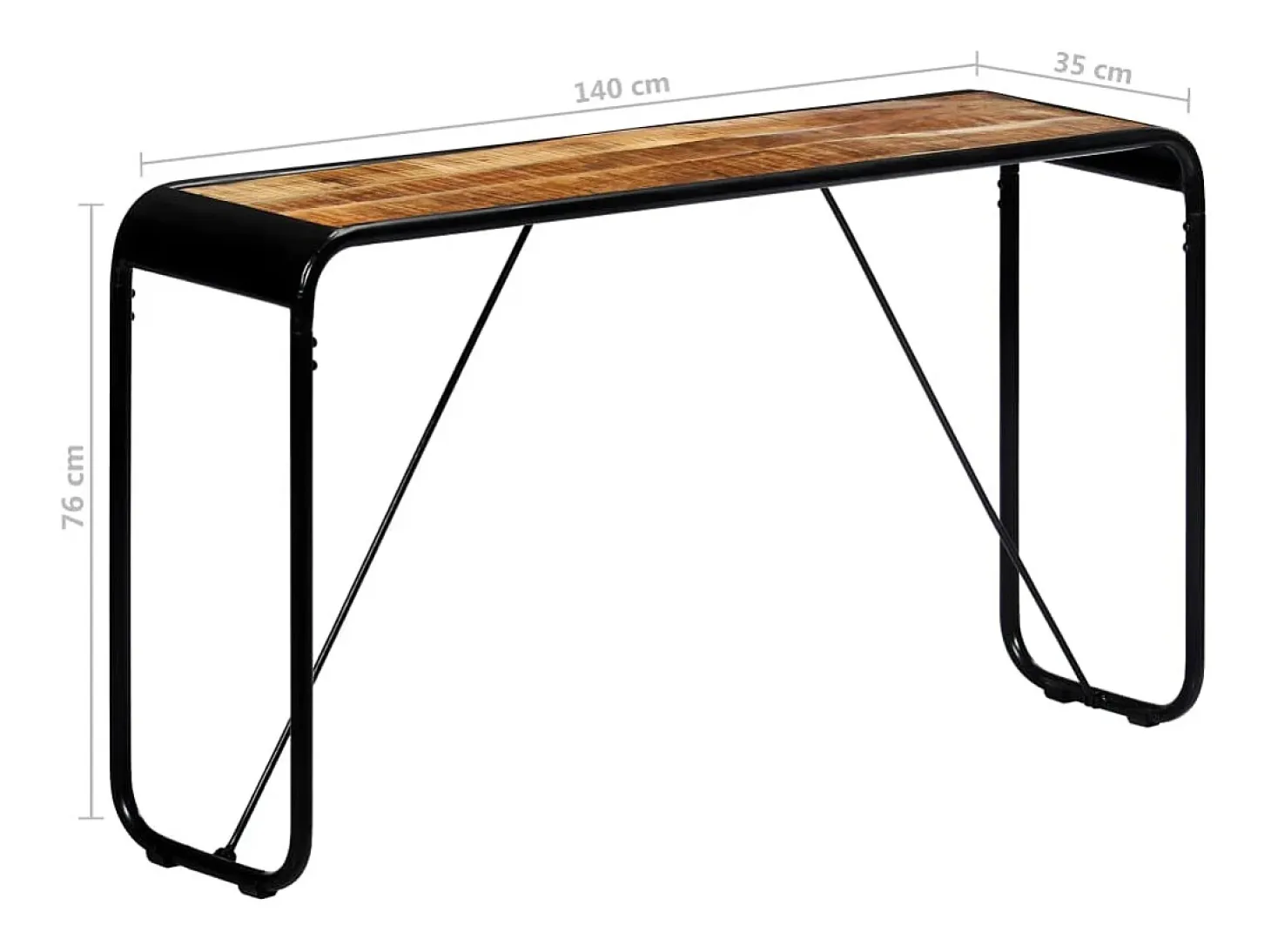 Mesa consola de madera maciza de mango sin tratar 140x35x76 cm