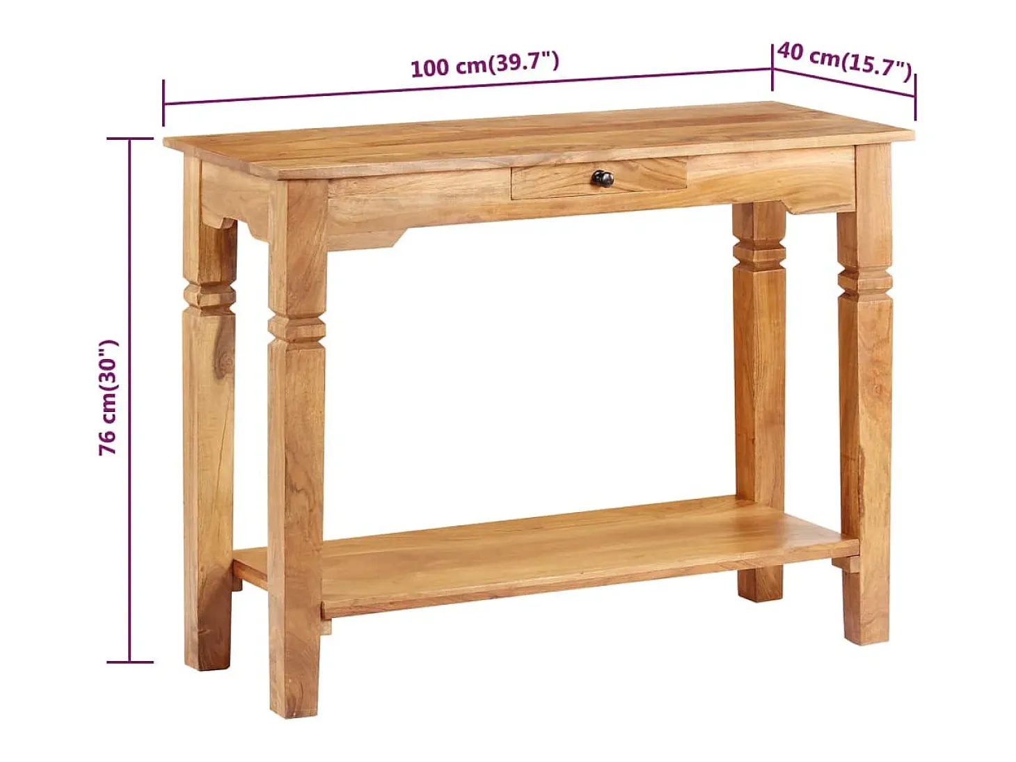 Mesa consola de madera maciza de acacia 100x40x76 cm